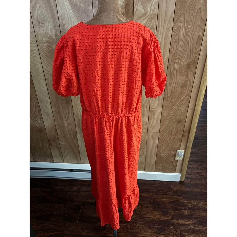 Scoop‎ Red Eyelet Cotton V-Neck Puff Sleeve Tiered Midi Dress XXL 20 - Picture 3 of 8